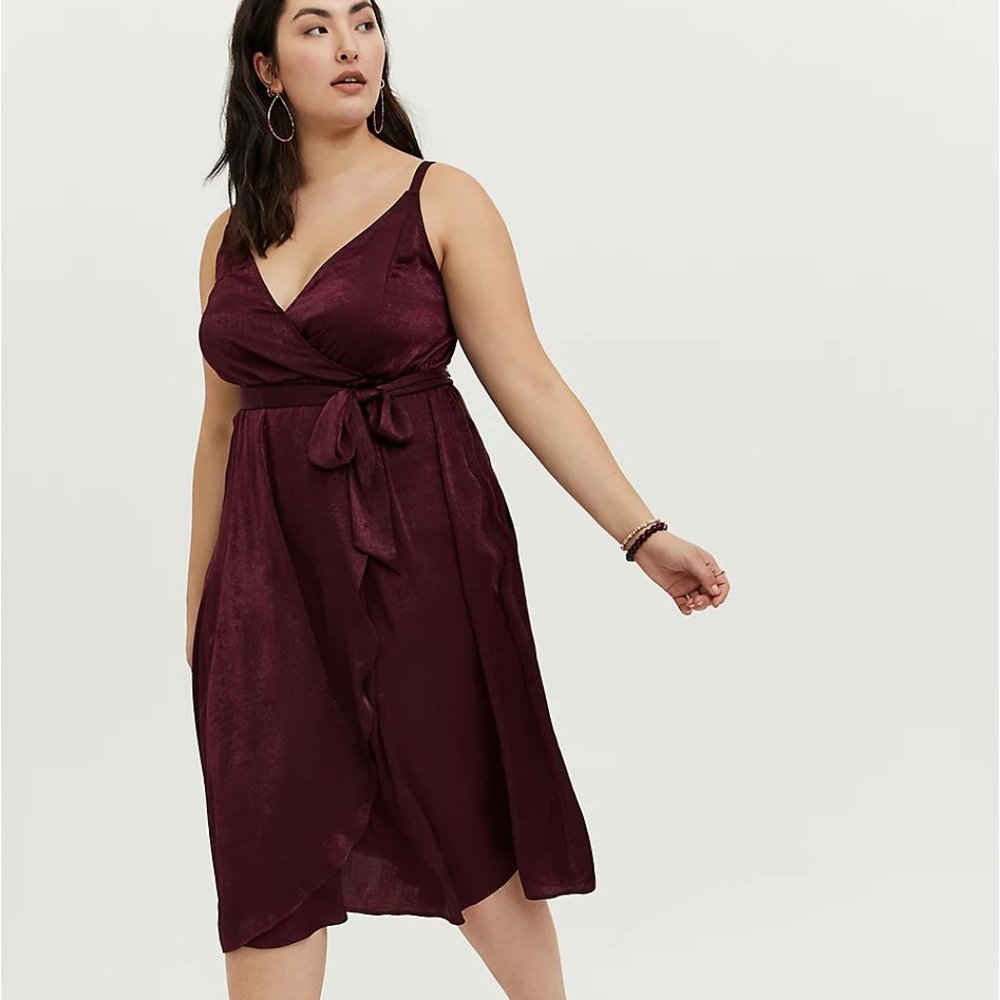 Torrid NWT - Burgundy Charmeuse Midi Wrap Dress